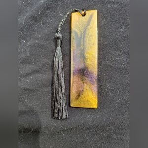 Black, Gold & Purple Epoxy Resin Bookmark • Handmade • Tassel